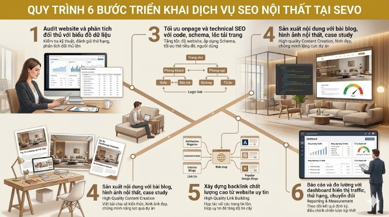 Quy trình 6 bước triển khai dịch vụ SEO nội thất tại SEVO