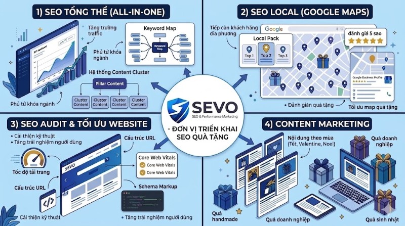 Các gói dịch vụ SEO chuyên biệt cho ngành quà tặng tại SEVO