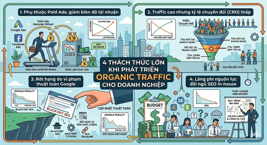 Những vấn đề cốt lõi khi doanh nghiệp phát triển kênh Organic Traffic bền vững