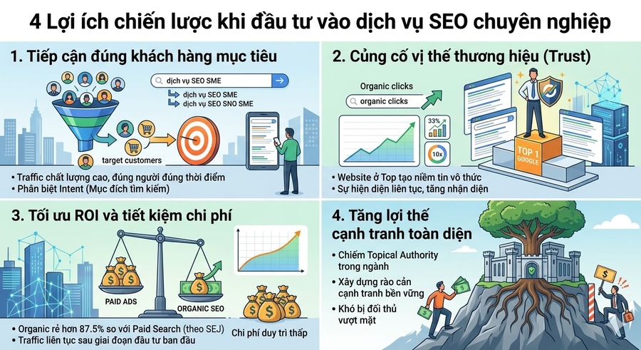 4 giá trị cốt lõi doanh nghiệp nhận được từ dịch vụ SEO chuyên nghiệp