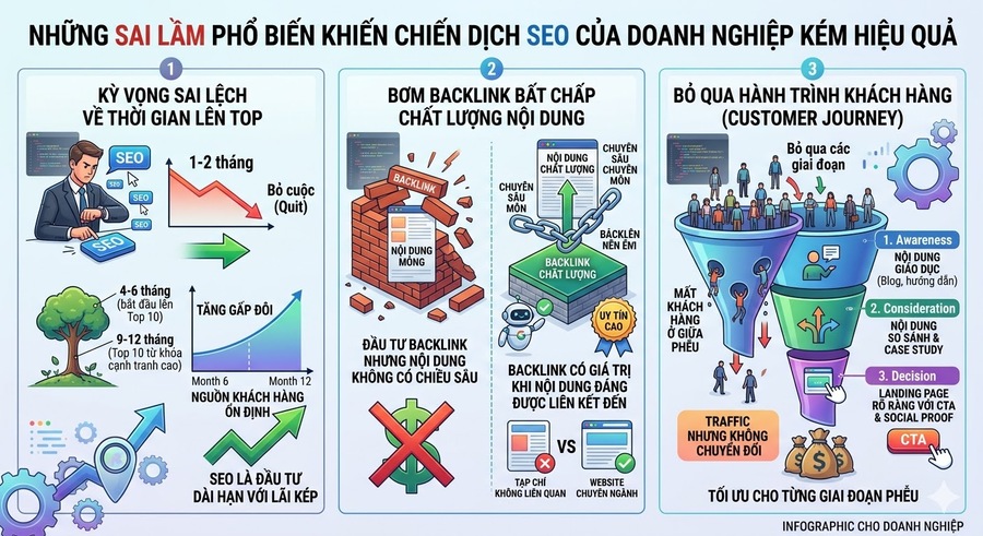 Những sai lầm phổ biến khiến chiến dịch SEO không đạt hiệu quả