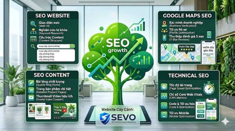 4 hạng mục cốt lõi SEVO Digital thiết kế riêng cho gói dịch vụ SEO cây cảnh