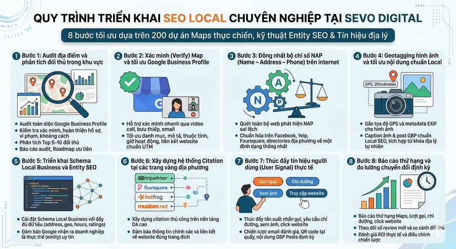Quy trình triển khai dịch vụ SEO Google Maps chuyên nghiệp tại SEVO Digital