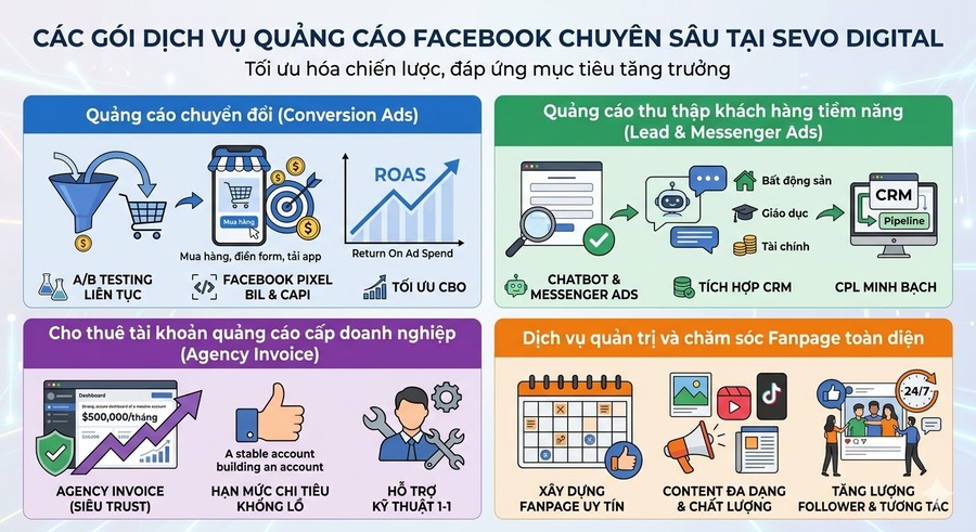 Các gói dịch vụ Facebook Ads chuyên sâu tại SEVO Digital Các gói dịch vụ Facebook Ads chuyên sâu tại SEVO Digital