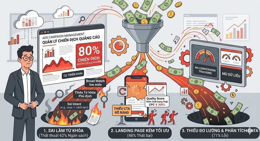 Vì sao 80% doanh nghiệp tự chạy Ads thất bại và cần dịch vụ quảng cáo Google Ads? Vì sao 80% doanh nghiệp tự chạy Ads thất bại và cần dịch vụ quảng cáo Google Ads?