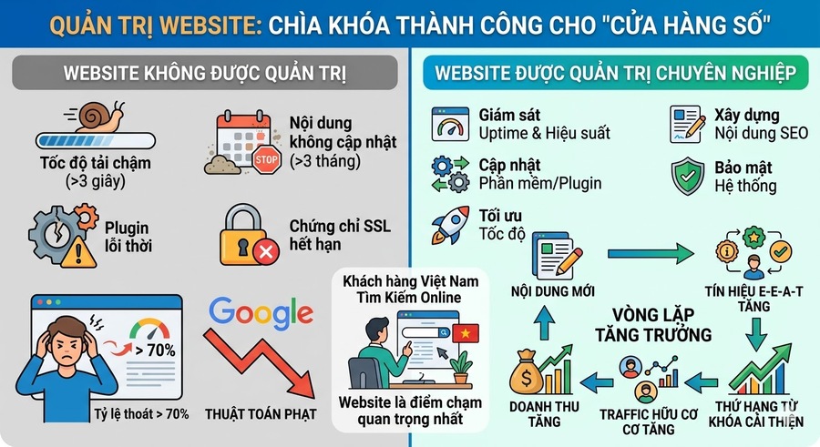 Quản trị website là gì? Vì sao doanh nghiệp không nên bỏ trống “cửa hàng số”?