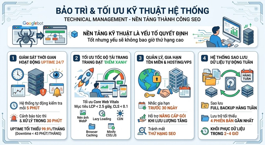 Bảo trì & tối ưu kỹ thuật trong quản trị website chuyên sâu