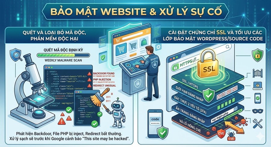 Bảo mật & xử lý sự cố trong quản trị website toàn diện