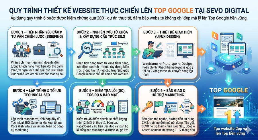 Quy trình thiết kế website chuẩn SEO giúp lên Top Google tại SEVO Digital