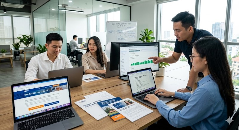 Bước 4: SEVO triển khai kỹ thuật & nội dung chuyên sâu cho dịch vụ SEO website du học