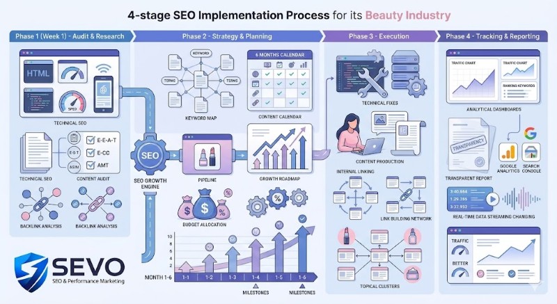 Quy trình triển khai dịch vụ SEO ngành mỹ phẩm chuyên nghiệp tại SEVO Digital