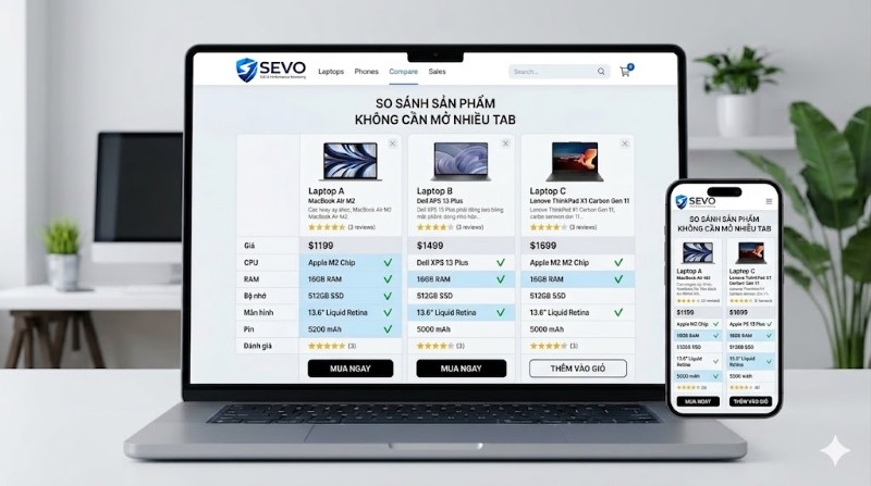 Tính năng so sánh sản phẩm là yếu tố bắt buộc khi thiết kế website bán thiết bị công nghệ