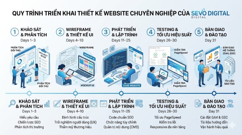 Quy trình triển khai thiết kế website bán thiết bị công nghệ tại SEVO Digital