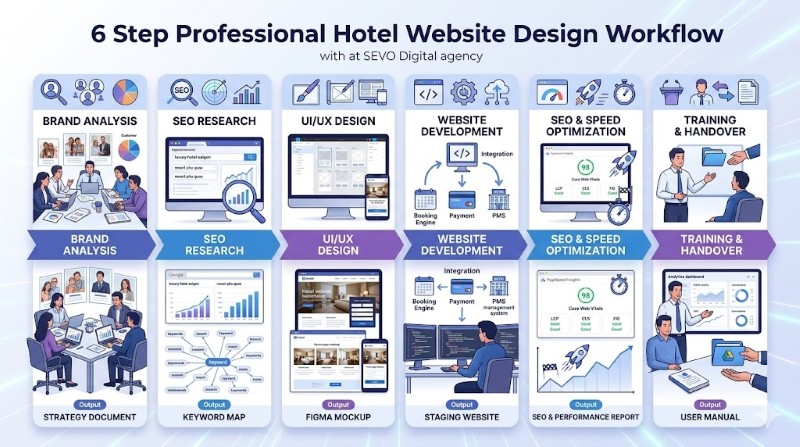 Quy trình 6 bước thiết kế website khách sạn thực chiến tại SEVO Digital 