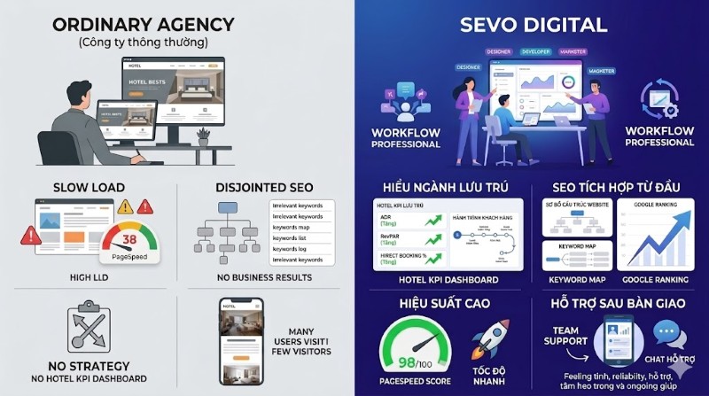 Mỗi dự án website khách sạn được SEVO Digital tiếp cận từ nhiều góc độ người dùng