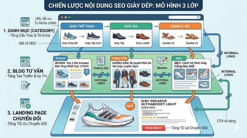Chiến lược Content SEO xây dựng dựa theo 3 lớp category, blog, landing page