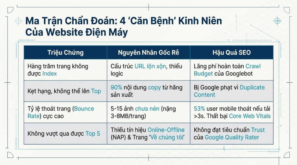 Thực trạng website thường gặp trước khi triển khai dịch vụ seo điện máy