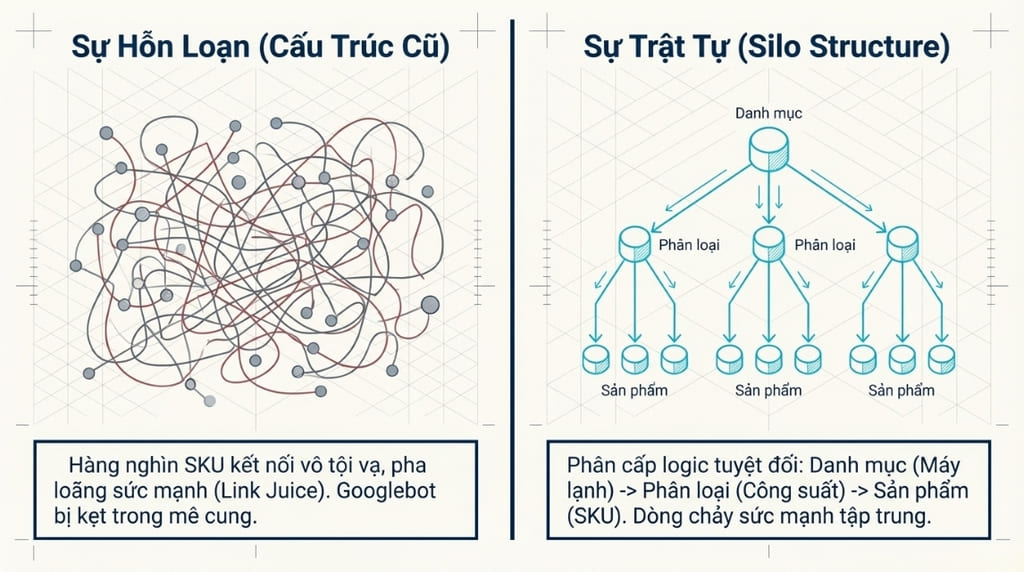 Cấu trúc website lộn xộn và khó quản lý hàng nghìn mã sản phẩm (SKU)