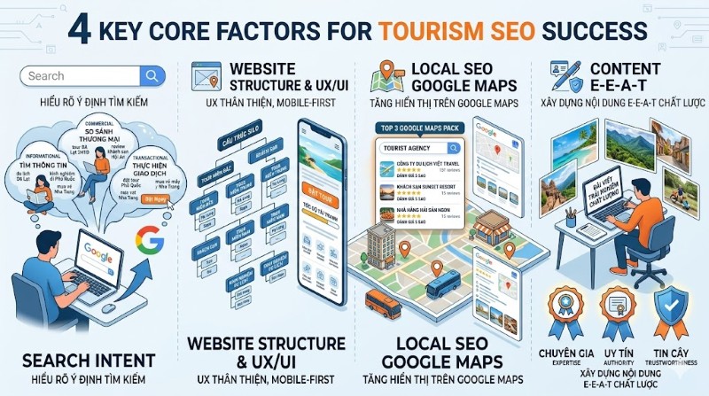 4 Yếu tố cốt lõi quyết định khi làm dịch vụ SEO website du lịch