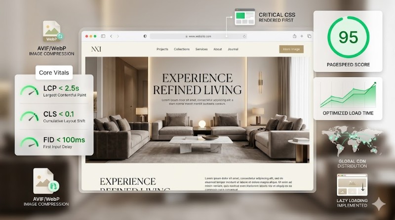 Kết quả Google PageSpeed Score 95 cho website nội thất chuẩn Core Web Vitals