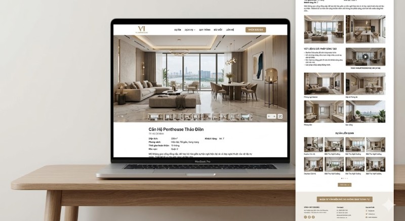 Nội thất phòng khách phong cách Japandi diện tích 35m² tại căn hộ Vinhomes Central Park – thiết kế bởi SEVO Digital