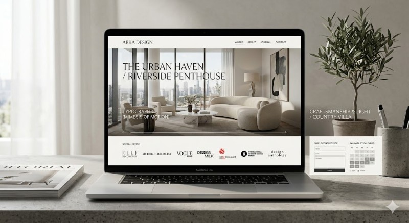 Mẫu website portfolio nội thất cao cấp phong cách tối giản thiết kế bởi SEVO Digital